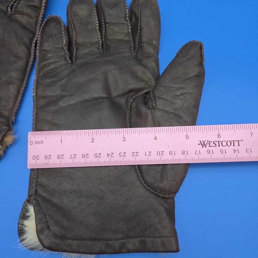 Men’s XL Genuine Leather Gloves Brown Real Rabbit Fur Lined Winter Dress Gloves - Picture 6 of 7